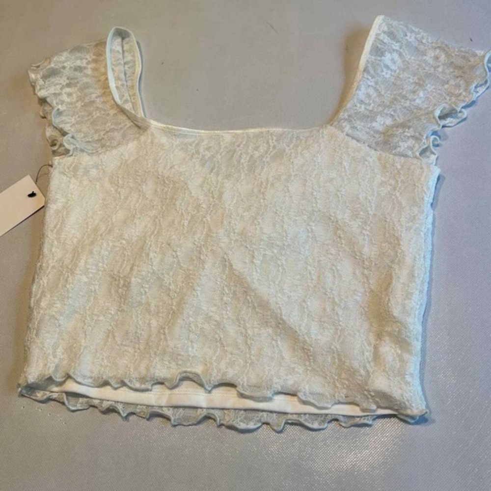 Abound Womens Small White Lace Cap Sleeve Top‎ Womens Small Cute Summer Crop Top - Picture 8 of 9